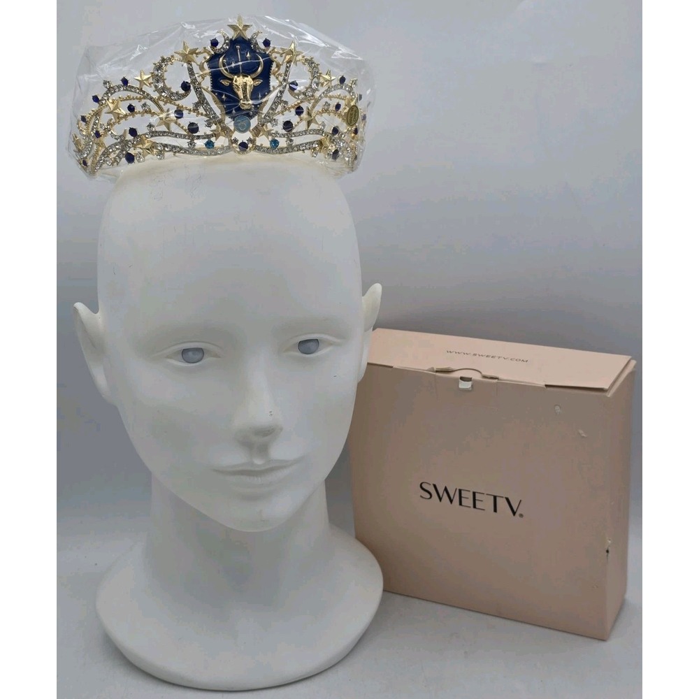 NEW SWEETV Zodiac Crown/Tiara -‎ Gold/Silver/Aqua/Blue - Symbol Taurus